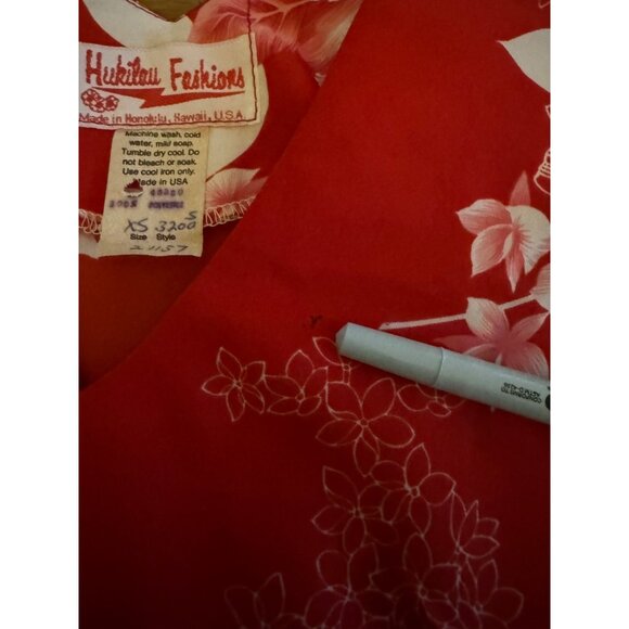 Vintage HUKILAU FASHIONS Hawaiian Muu Muu Caftan Maxi Dress Red Tropical Floral - Picture 11 of 12